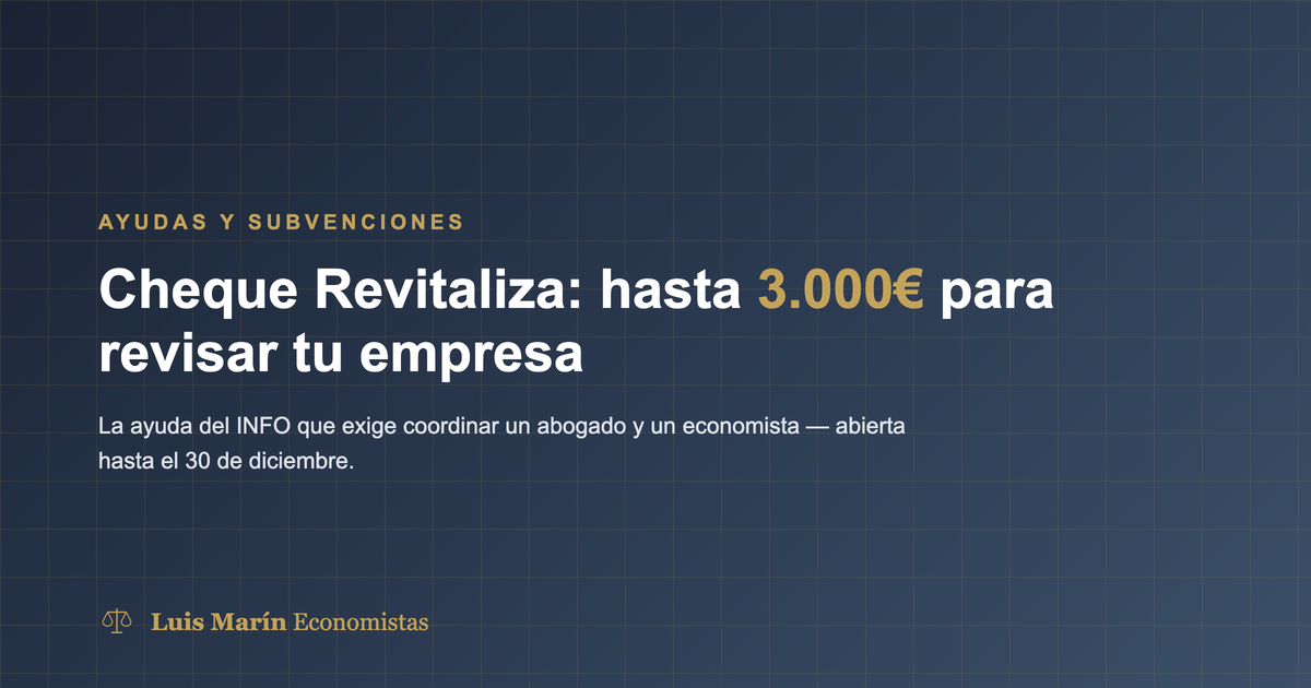 Cheque Revitaliza: hasta 3.000 euros para diagnóstico jurídico y financiero de pymes en Murcia